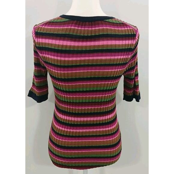 Trina Turk Multi Colored Striped Stretch Knit Short‎ Sleeve Pullover Size Small - Picture 3 of 6